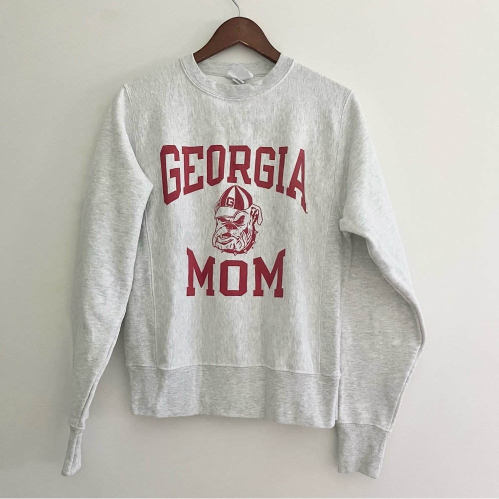 Champion UGA Reverse Weave Georgia Mom Sweatshirt Bulldogs Gray Maroon XS